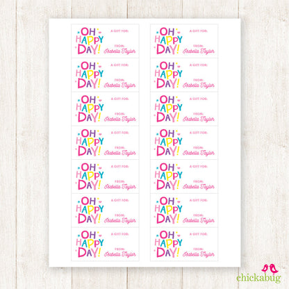 "Oh Happy Day!" Pink Gift Labels