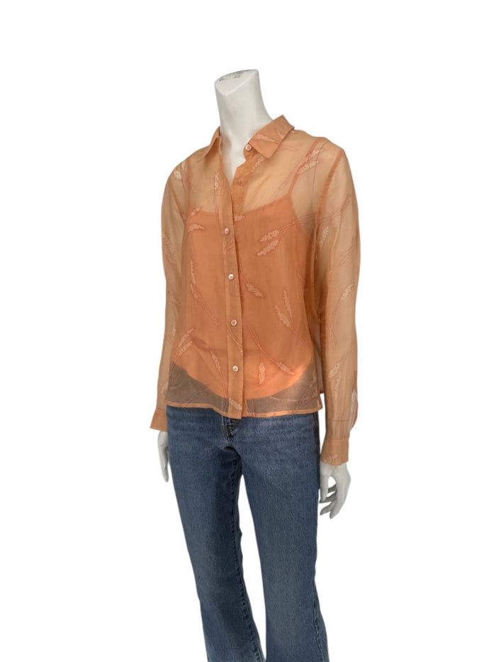 Oscar de la Renta Silk Sheer Blouse & Coordinating Camisole Set – Size 14