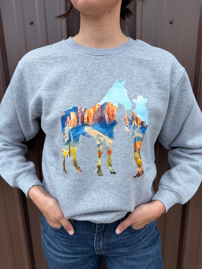 Outback Trading Co Women's Heather Grey 'Mountain Silhouette' Graphic Crew Sweatshirt 40381-HGY