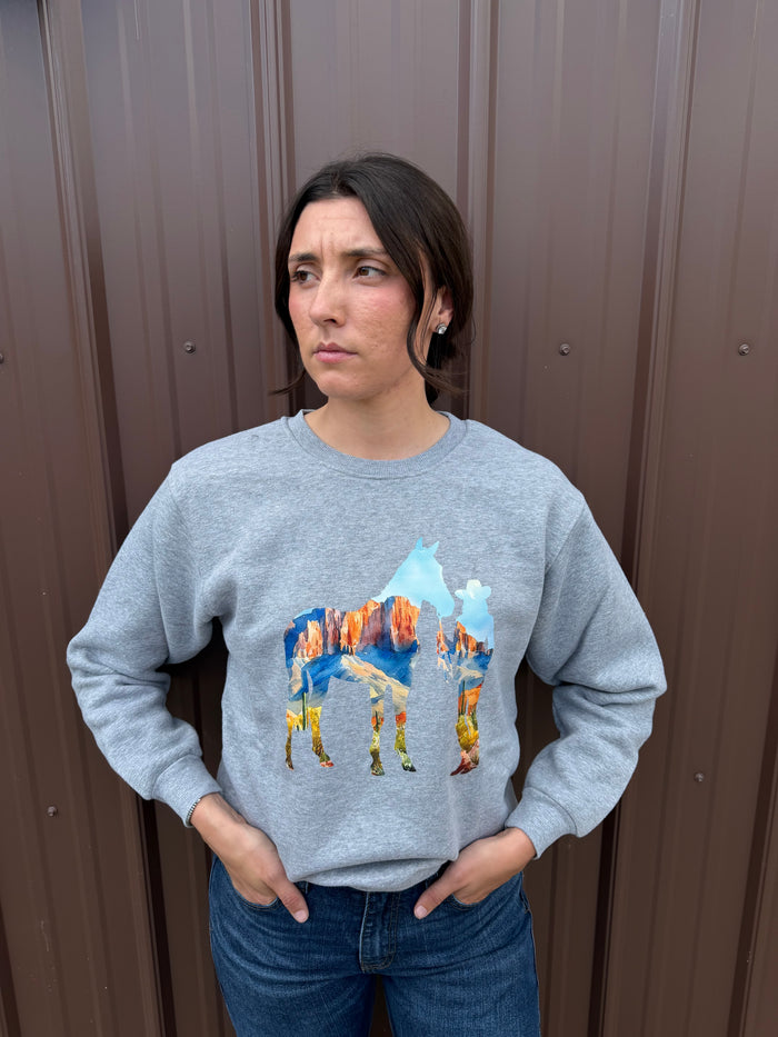 Outback Trading Co Women's Heather Grey 'Mountain Silhouette' Graphic Crew Sweatshirt 40381-HGY
