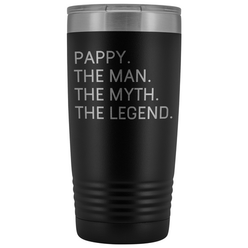 Pappy Gifts Pappy The Man The Myth The Legend Stainless Steel Vacuum Travel Mug Insulated Tumbler 20oz $31.99 | Black Tumblers
