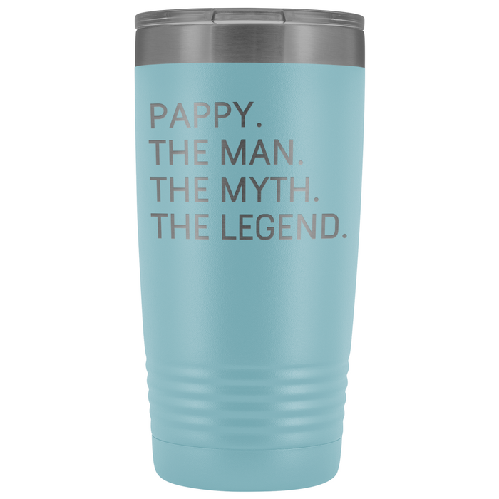 Pappy Gifts Pappy The Man The Myth The Legend Stainless Steel Vacuum Travel Mug Insulated Tumbler 20oz $31.99 | Light Blue Tumblers