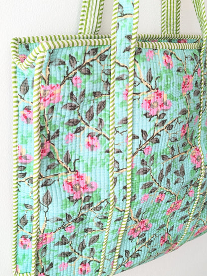 Peony Path Quilted Block Print Tote