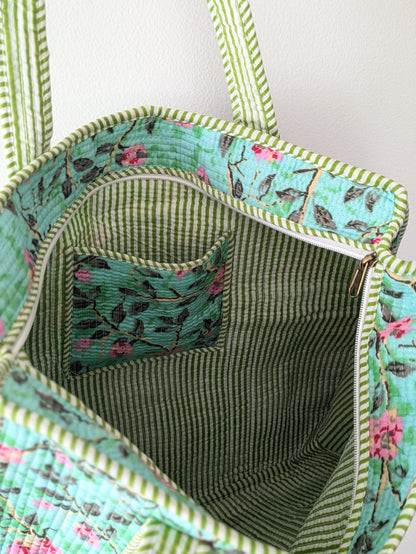 Peony Path Quilted Block Print Tote