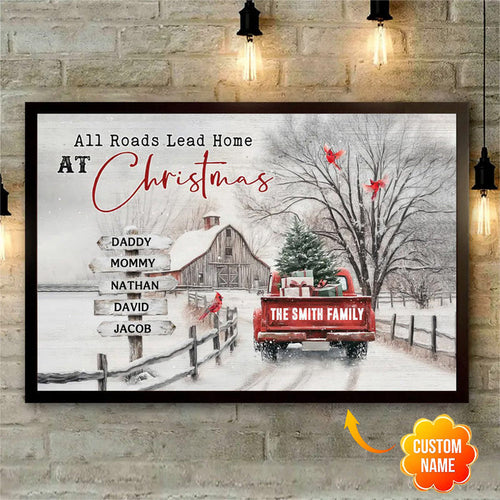 Personalized Christmas Farm With Red Truck Canvas - A Gift For Your Family