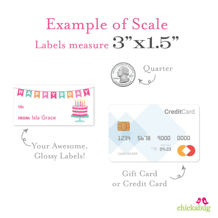 Pink Banner & Cake Birthday Gift Labels