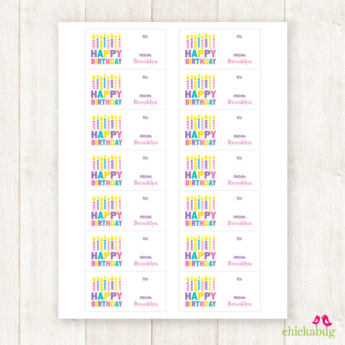 Pink Candles Birthday Gift Labels