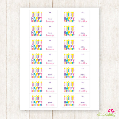 Pink Candles Birthday Gift Labels