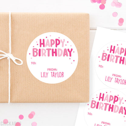 Pink Confetti Birthday Gift Labels