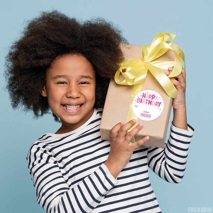 Pink Confetti Birthday Gift Labels