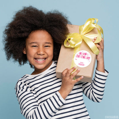 Pink Confetti Birthday Gift Labels
