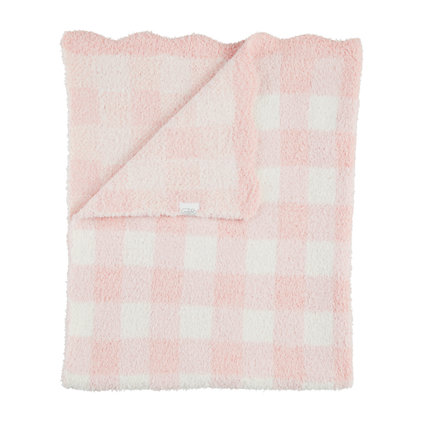 Pink Gingham Scallop Edge Chenille Blanket - Wee Bee Baby Boutique