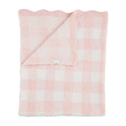 Pink Gingham Scallop Edge Chenille Blanket - Wee Bee Baby Boutique