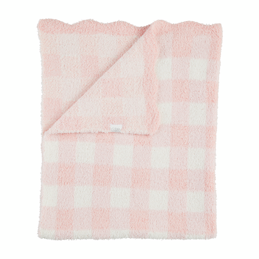 Pink Gingham Scallop Edge Chenille Blanket - Wee Bee Baby Boutique