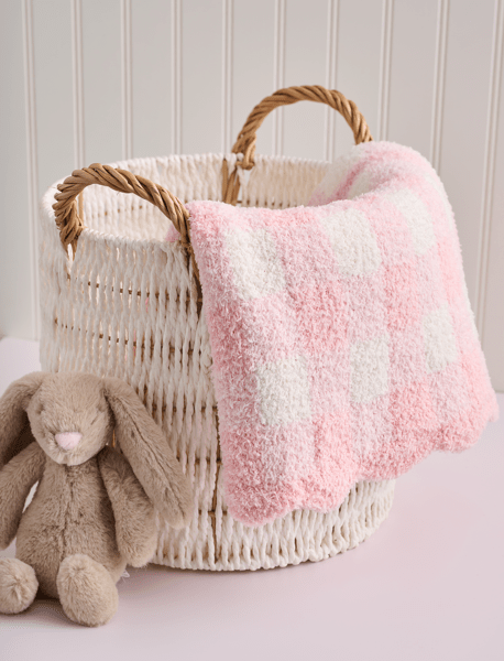Pink Gingham Scallop Edge Chenille Blanket - Wee Bee Baby Boutique