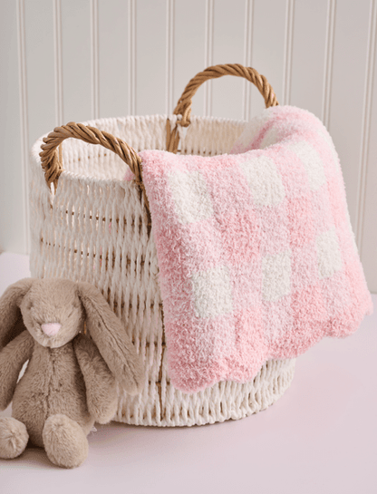 Pink Gingham Scallop Edge Chenille Blanket - Wee Bee Baby Boutique