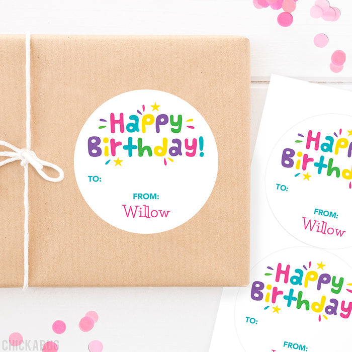 Pink & Purple Fun Birthday Gift Labels