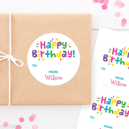 Pink & Purple Fun Birthday Gift Labels