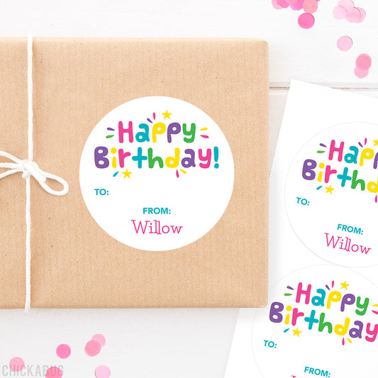 Pink & Purple Fun Birthday Gift Labels