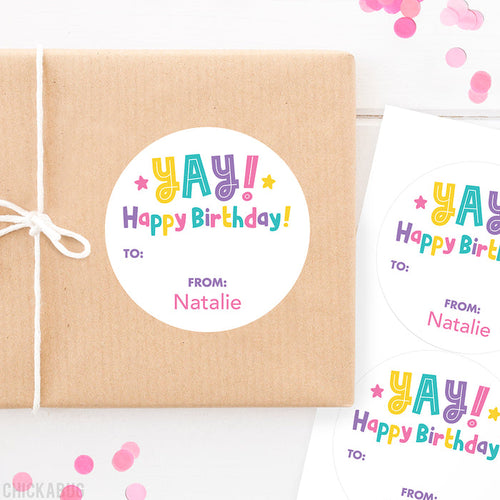 Pink "YAY! Happy Birthday!" Gift Labels
