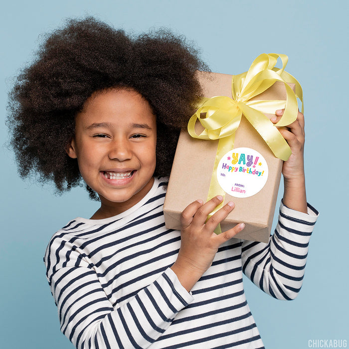Pink "YAY! Happy Birthday!" Gift Labels