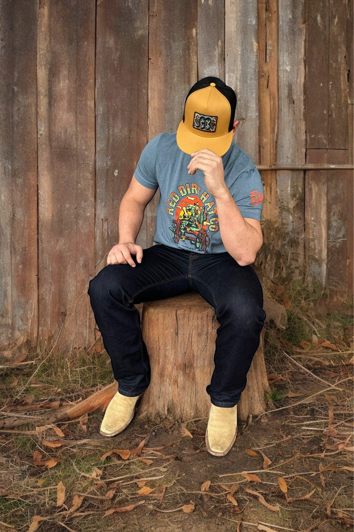 Red Dirt Hat Co. Heather Navy Signing Cowboy Tee Shirt RDHC-T-118-Painted Cowgirl Western Store