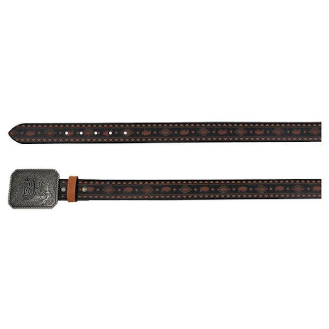 Red Dirt Hat Co. Men’s Genuine  Black w/Rust Bison and Brown Printed Design Leather Belt 24069BE5-Painted Cowgirl Western Store