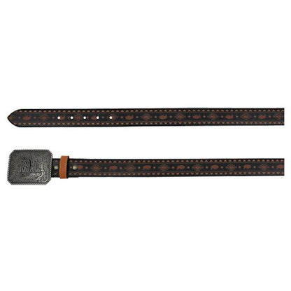 Red Dirt Hat Co. Men’s Genuine  Black w/Rust Bison and Brown Printed Design Leather Belt 24069BE5-Painted Cowgirl Western Store
