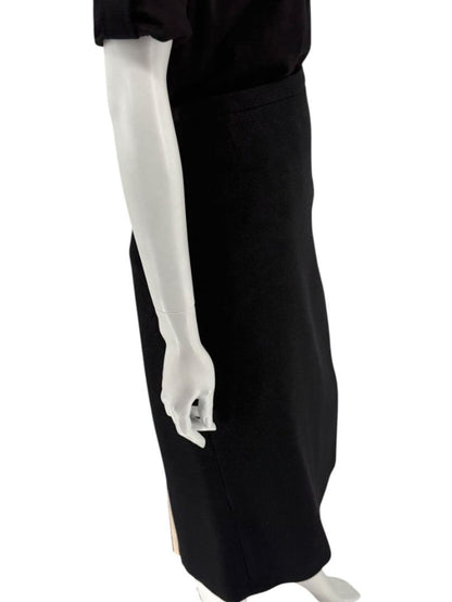 Rena Lange Black Wool Skirt with Contrast Pleated Back Panel – Size 12 (DE 42)