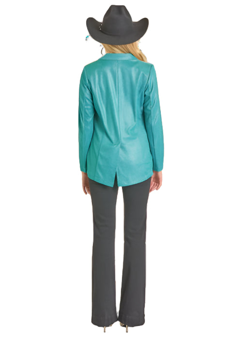 Rock and Roll Cowgirl Women's Turquoise Iridescent Blazer BW96T06947 TURQ