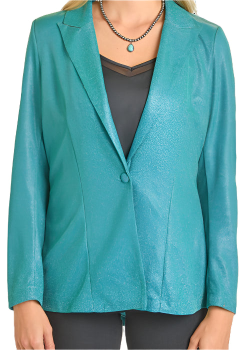 Rock and Roll Cowgirl Women's Turquoise Iridescent Blazer BW96T06947 TURQ