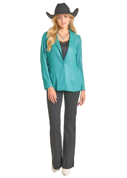 Rock and Roll Cowgirl Women's Turquoise Iridescent Blazer BW96T06947 TURQ