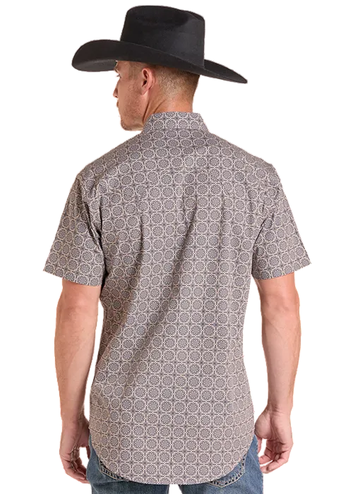 Rock & Roll Cowboy Men's Brown Medallion Modern Fit Pearl Snap Short Sleeve Western Shirt BMN3S09442