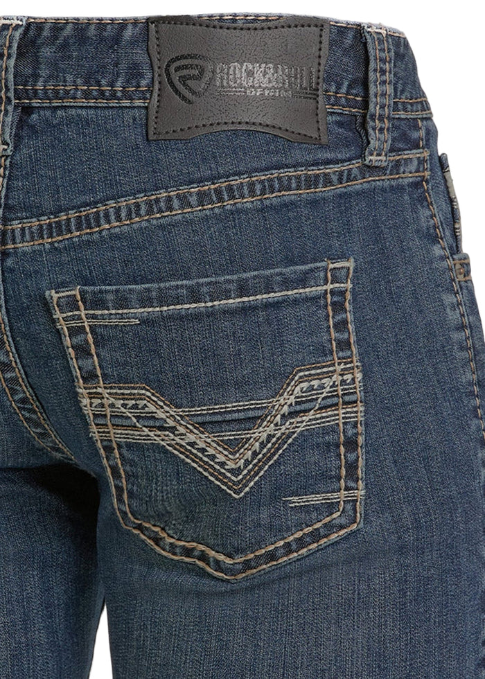 Rock & Roll Cowboy Men's Medium Wash Regular Fit Ladder Stackable Boot Cut Jeans BMSPD07356