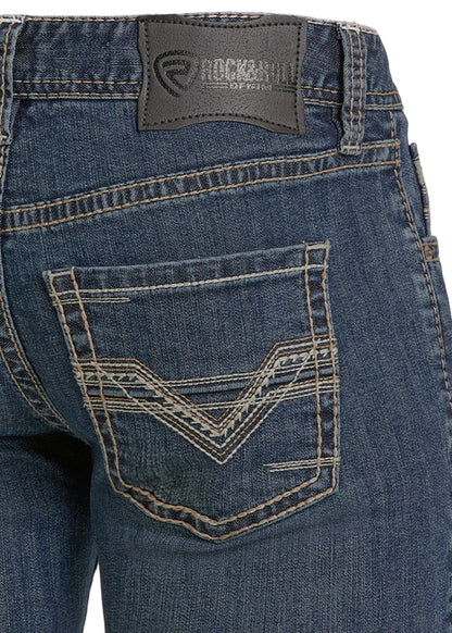 Rock & Roll Cowboy Men's Medium Wash Regular Fit Ladder Stackable Boot Cut Jeans BMSPD07356