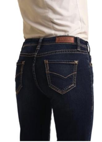 Rock & Roll Cowgirl Junior's Mid Rise Dark Wash Stretch Riding Bootcut Jeans W7-4166-Painted Cowgirl Western Store