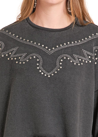 Rock & Roll Cowgirl Women's Black Studded Cropped Sweatshirt BW91T09359