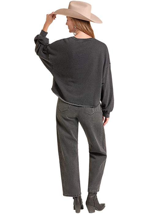 Rock & Roll Cowgirl Women's Black Studded Cropped Sweatshirt BW91T09359