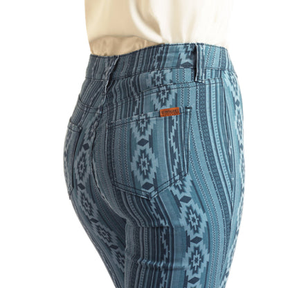 Rock & Roll Cowgirl Women's Blue Aztec High Rise Stretch Flare Jeans BW6PD03981