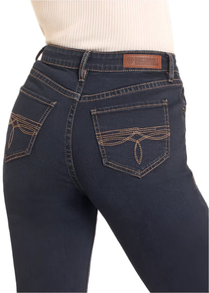 Rock & Roll Cowgirl Women's Dark Wash Bootstitch High Rise Modest Bootcut Jeans BW4HD04764