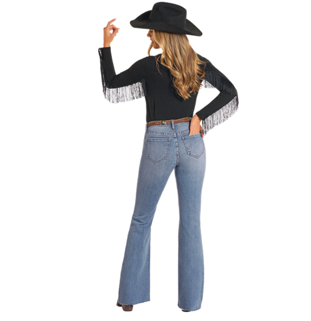 Rock & Roll Cowgirl Women's High-Rise Distressed Flare Jeans BW6HD04793