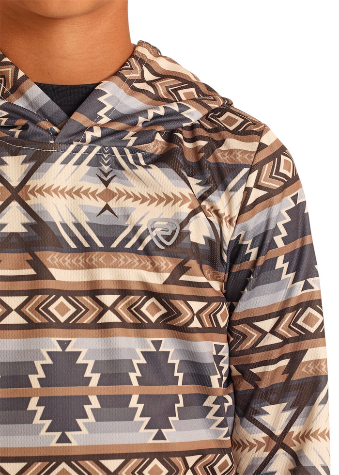 Rock & Roll Denim Boy's Brown Aztec Striped Performance Hoodie BB94T05975-Painted Cowgirl Western Store