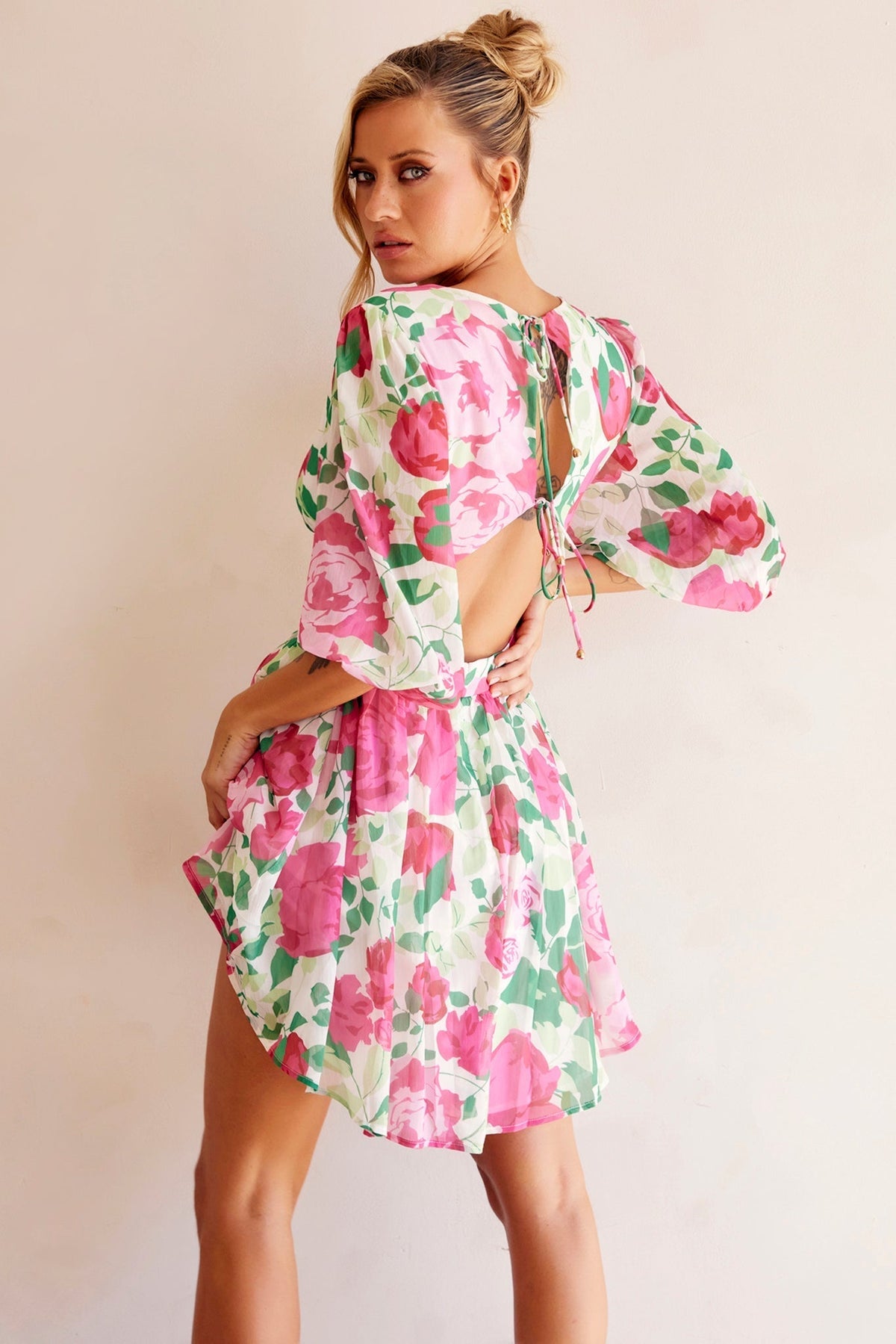 Rose Garden Mini Dress - Pink Multi
