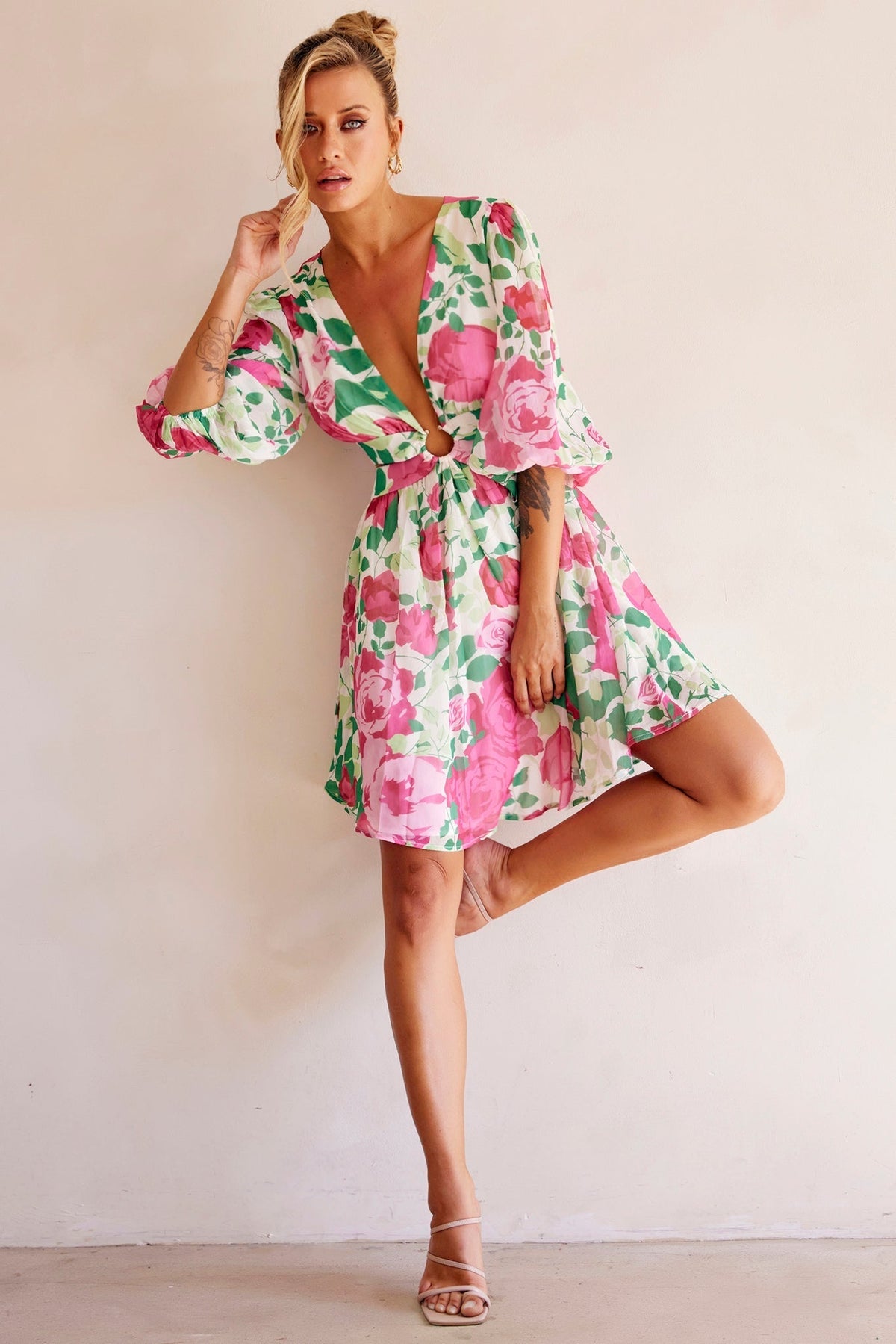 Rose Garden Mini Dress - Pink Multi