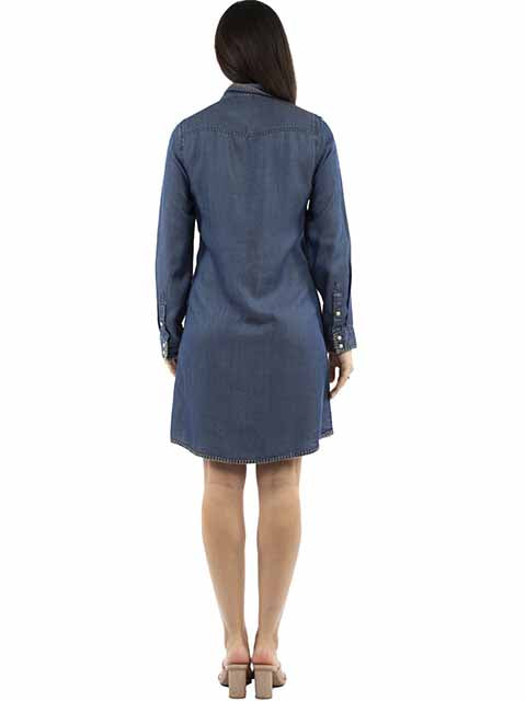 Scully Honey Creek Women’s Denim Whipstitch Pearl Snap Shirt Dress HC994-BLU
