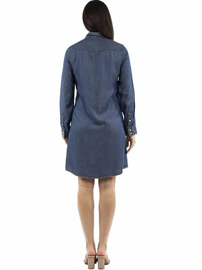 Scully Honey Creek Women’s Denim Whipstitch Pearl Snap Shirt Dress HC994-BLU