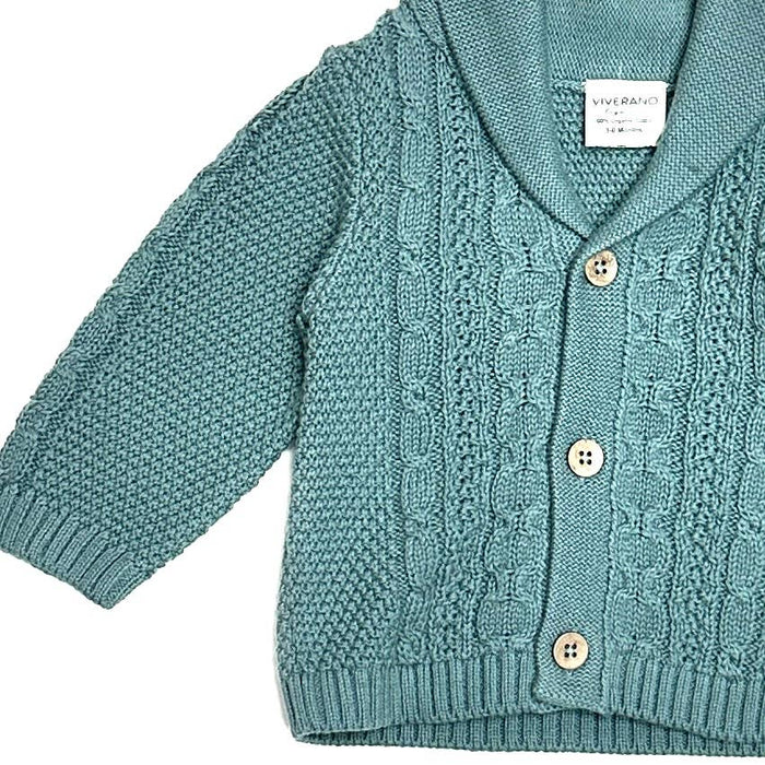 Shawl Collar Cable Knit Baby Cardigan Sweater (Organic) / Teal Blue - Wee Bee Baby Boutique