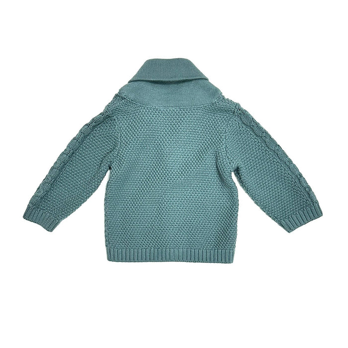 Shawl Collar Cable Knit Baby Cardigan Sweater (Organic) / Teal Blue - Wee Bee Baby Boutique