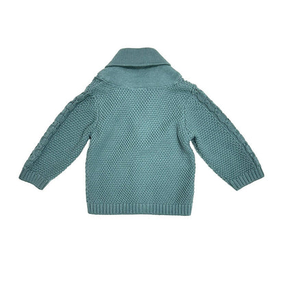 Shawl Collar Cable Knit Baby Cardigan Sweater (Organic) / Teal Blue - Wee Bee Baby Boutique