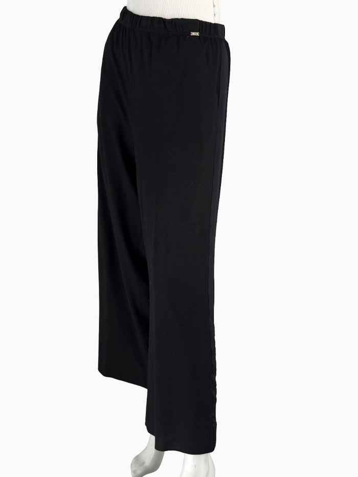 St. John Black Elastic Waist Wide-Leg Pants – Size Large